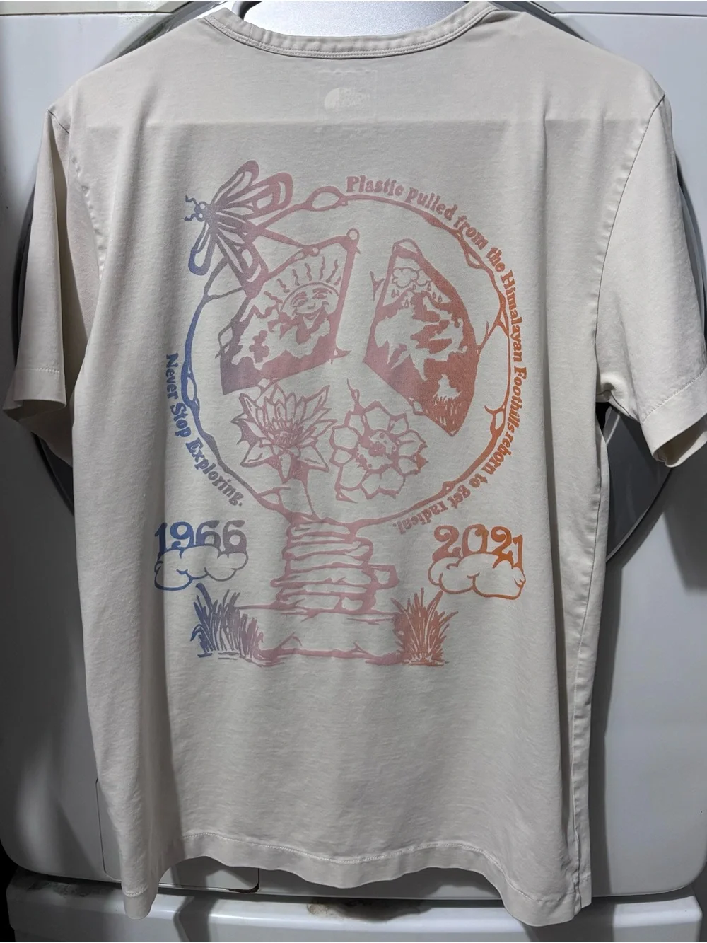 The North Face Men’s Short-Sleeve Logo Tee — Light Taupe with Multicolor Logo
